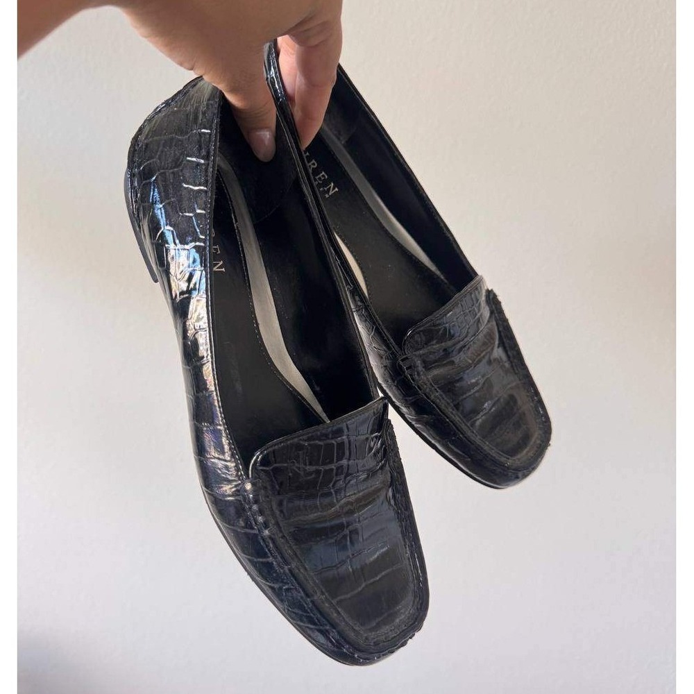 Lauren Ralph Lauren Black Croc Patent Loafer 7 Old Money Preppy Coastal Classic